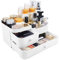 Relota Organizador de Maquillaje, Caja Maquillaje Organizador Tocador, Organizador Cremas y Cosmeticos de Perfumes, Almacenaje Maquillaje Baño, Almacenamiento Guardar Maquillaje con 2 Cajones