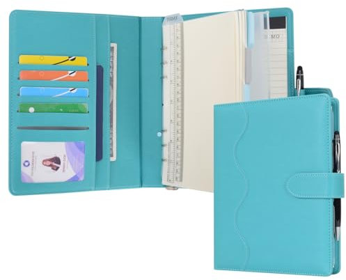 WASON Liniertes Tagebuch PU Leder A5 Nachfüllbares Papier Journal, Ringbuchordner Portfolio mit Schreibbrett Schreibblock Spiraltagebuch und Stift für Reise Geschäfts Schule Organizer (Cyan)