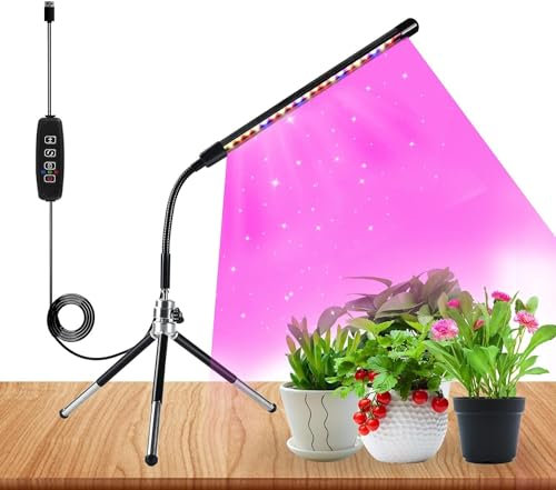 ANPSSSEN Plant Lights for Indoor Growing, 20 LEDs Grow Lamp with Small Tripod, 3H/9H/12H Timing Auto On&Off & 3 Switch Modes, Grow Lights for Seed Starting, Succulents (No Adapter)