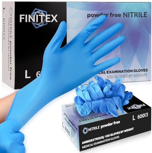 FINITEX Gants Jetables Bleus en Nitrile L, 3.5g/pcs, 100pcs - Gants Jetables sans Poudre sans Latex pour Aliments Nettoyage Tatouage Jardinage Examen Médical, 3.5mil