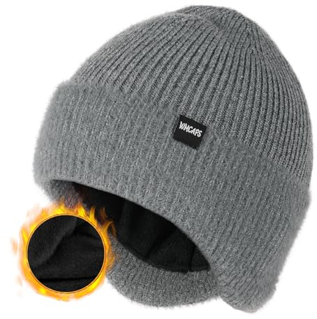 Wmcaps Wintermütze für Herren mit Ohrenklappen, Unisex, dicke, warme Strickmütze mit Ohrenklappen, mit Fleece gefüttert, Wollmützen für Outdoor-Aktivitäten