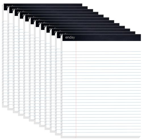 Enday Legal Pads 8.5 x 11 Inch, (12 Pack) 50 Sheets per Notepad, White Note Pads, Legal Ruled Writing Pad with Perforated Pages, White Paper Legal Pad for Work and Note-Taking.