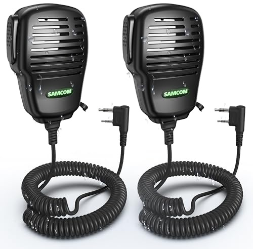 SAMCOM Walkie Talkie Speaker Mic IP67 Waterproof 2 Pin Shoulder Hand Mic Handheld with 360° Rotating Clip 3.5mm Audio Earphone Jack for Security Hotel School Church Building Warehouse Clinic,2 Packs