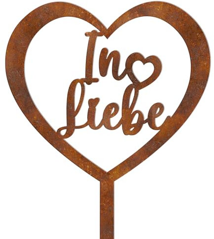 Photect Herz Grabstecker Grabschmuck mit Spruch In Liebe Wetterfester Grabschmuck Herz Grabdekoration Metall Stahl Rost Edelrost Friedhof Deko für Erinnerung Andenken Trauer