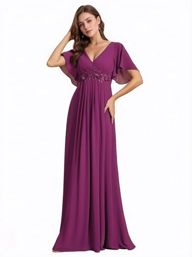 Ever-Pretty Robe de T Moin de Mariage Longue Appliqu Col V Manches Courtes Chic EE01960