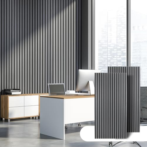 Vkechh 2 x akustiska paneler trä 120 x 60 cm, ljudabsorberande väggbeklädnad med träfanér och filt – modern design för interiörer, väggpaneler i trä för akustikförbättring, grå