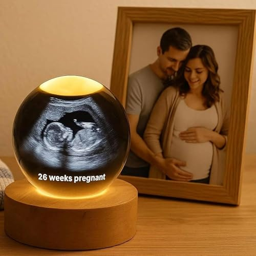 HDLOVE Bola De Cristal Personalizada Con Lámpara Po, Marcos For Ecografías, Foto En Cristal 3D Grabada A Medida, Regalo Ideal For Futuros Padres(8cm Warm Light)