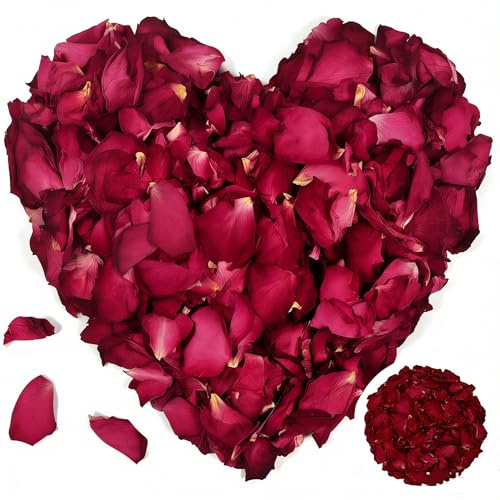 Byfoyif Petalos de Rosa Naturales 200G, Pétalos de Rosa Secos, Petalos de Rosa Secas Naturales, Confeti de Pétalos de Rosa Roja, Pétalos de Flores para Decorar Bodas, para San Valentín, Baño, Spa