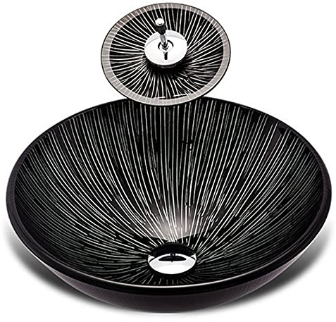 Lavandino da appoggio Artistico per Bagno, Moderno lavabo in Vetro temperato, lavabo da appoggio per Bagno con Set di Scarico a Scomparsa, C