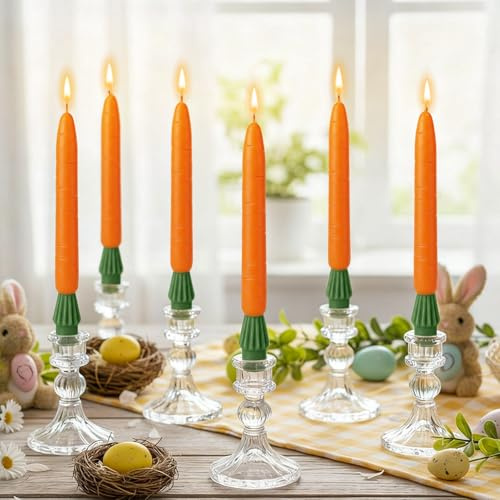 Lyrow 6 Pcs Easter Carrot Taper Candles 8.19 Inch Novelty Orange Carrot Candles Table Centerpieces Unscented Smokeless Dripless for Easter Party Home Dining Table Decor Spring Celebrations Supplies