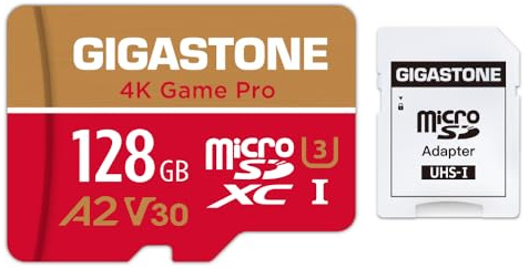[5 Jahre kostenlose Datenwiederherstellung] GIGASTONE 128GB Micro SD Karte, 4K Game Pro, bis zu 100/50 MB/s, MicroSDXC Speicherkarte für Nintendo Switch 1 Gopro DJI, A2 V30 U3 +Adapter