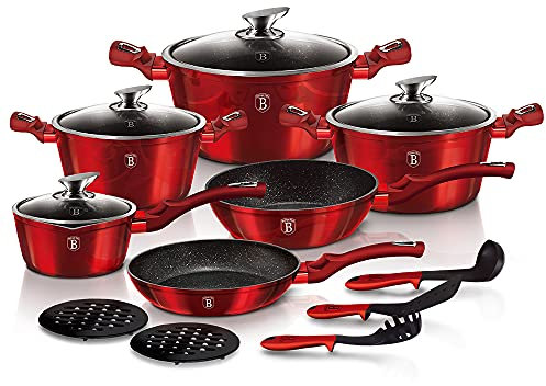 15 pcs cookware set, Metallic Line Burgundy Edition