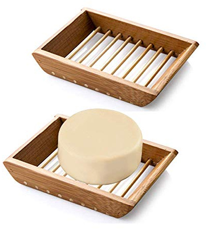 Kaxich 2 Pack Bamboo Wooden Soap Dish Shower Soap Storage Holder Saver Soap Tray Plate for Bathroom Shower Vanities Kitchen Sink