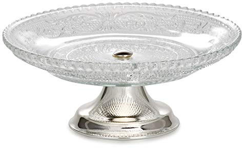 H.Bauer jun. Konfektschale Glas mit versilbertem Fuß - dekorative Servierschale Ø 15 cm, rund & verziert, stilvolle Glasschale für Süßigkeiten, Pralinen & Gebäck