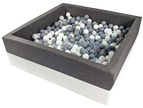 Rainbow Kids - XXL Luxus Bällebad Bällepool Bällebecken Spielbälle Kugelbad Bällchenbad Spielbecken Ball Bällepool (120x90x40 mit 400 Bällen)- Grau-Weiss