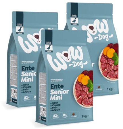 WOW Dog Senior Hunde Trockenfutter Minis mit Ente 3 x 1kg | ohne Getreide