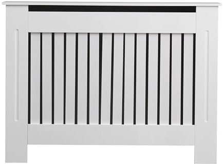 AVC Designs Kensington Radiator Cover Modern MDF Wood White Grey Vertical Slat Living Room Bedroom Hallway Cabinet (Medium White)