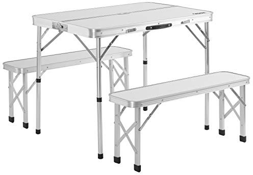 Casaria® Klapptisch Wetterfest Höhenverstellbar Campingtisch mit Bänken Gartentisch Falttisch 120x60cm Klappbar leicht transportabel 4 Personen Weiß