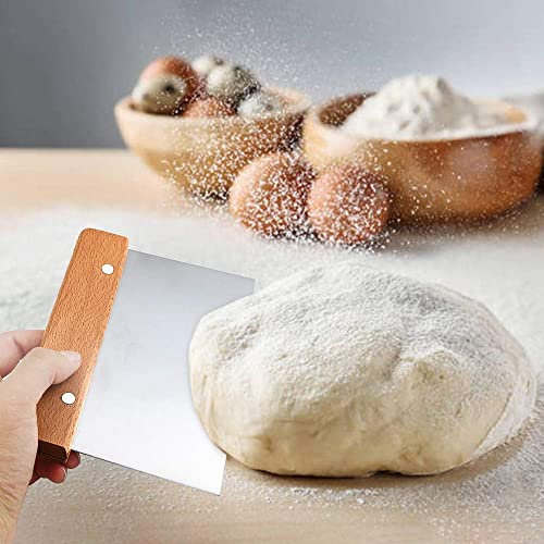 Newbested Premium Stainless Steel Danish Dough Whisk and Dough Scraper,Wooden Handle Hook Kitchen Mixer and Blender for Kitchen Baking,Cake Pizza Pastry Bread Making