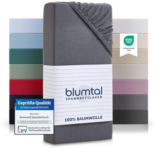 Blumtal® Basics Spannbettlaken 120x200x30cm Jersey - Bettlaken aus 100% Baumwolle - Oeko-TEX zertifiziertes Spannbetttuch 120x200cm - Grau
