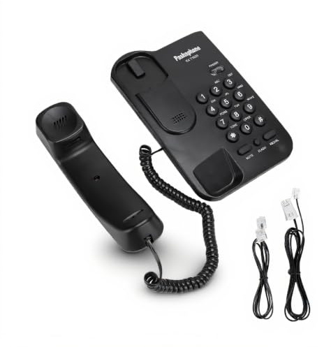 Telefono Fisso, Telefono con Filo Fisso Telefono a Parete con Funzione Mute/Riselezione/Flash per Casa, Ufficio, Hotel(Nero)