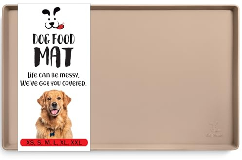 DogBuddy Hundefutterunterlage, wasserdichte Napfunterlage für Futter und Wasser, rutschfeste Silikon-Fressunterlage mit hohen Rändern für Hundenäpfe, Welpenzubehör (S: 48 x 30,5 cm, Taupe)