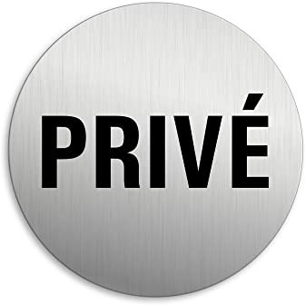 Plaque de Porte - Privé Ø 75 mm Plaque signalétique Aluminium brossé