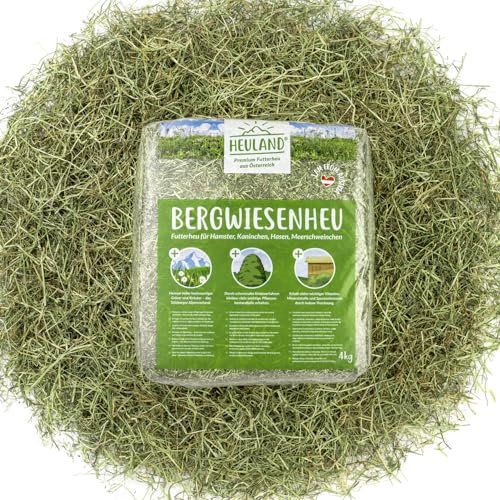 HEULAND® Premium Heu (4 x 4 Kg) Frisches Bergwiesenheu für Kleintiere Kaninchen Kräuter Hamster Streu Meerschweinchen Futter für Nager Chinchilla Zwergkaninchen Hasen Zwerghamster (16 Kilo)