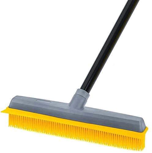 Rubber Floor Brushes, Artificial Grass Cleaner Brush with 150 CM Long Handle,Indoor Broom with Squeegee Edge for Carpet Pet Hair Sweeping,Push Broom for Hardwood Vinyl Yard outdoor Floor Cleaning