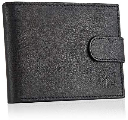 BETLEWSKI - Geldbörse Herren Klein mit Münzfach - Geldbeutel Herren - Karten Portemonnaie - Viele Kartenfächer - Geldbörse aus Natur-Leder in Schwarz - 12 x 9,5 x 2 cm