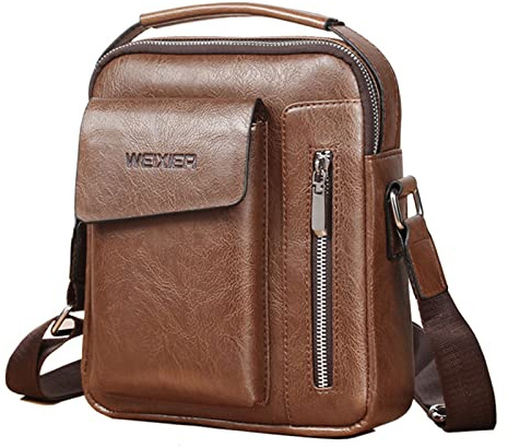 ANPTER Mens Shoulder Bag PU Leather Messenger Bag Multi Pocket Business Crossbody Pack Satchel Side Bag Casual Handbag for Men Working Shopping School Daily Use (Men Shoulder Bag for Brown)