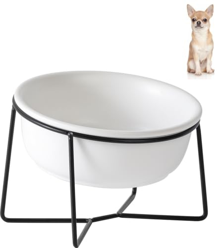 Comedero Gato - Comedero Perro Elevado con Soporte - Bebedero para Agua y Comida - Cuenco Cerámico 330ml para Perros Pequeños y Gatos