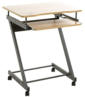 HAKU Mesa de ordenador con ruedas antracita, roble, MDF, metal - Dim.: AN 60 cm x AL 75 cm x P 49 cm, Estilo: Moderno