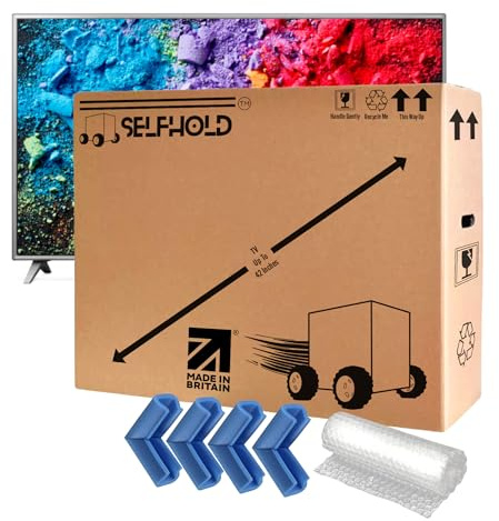 TV Boxes Kit for Moving House with Foam Corners & Bubble Wrap- Available Size 22 inch to 85 inch - Double Wall Solid Cardboard TV Box for Packing, Storing, Shipping | With Handles and Extra Strength