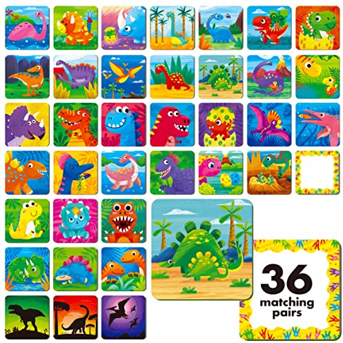 Memory Matching Spiel, 72 PCS Dinosaurier Matching Cards für Kleinkinder 36 Paare Memory Cards Lernspielzeug für Vorschule 4 5 6 Jahre alt
