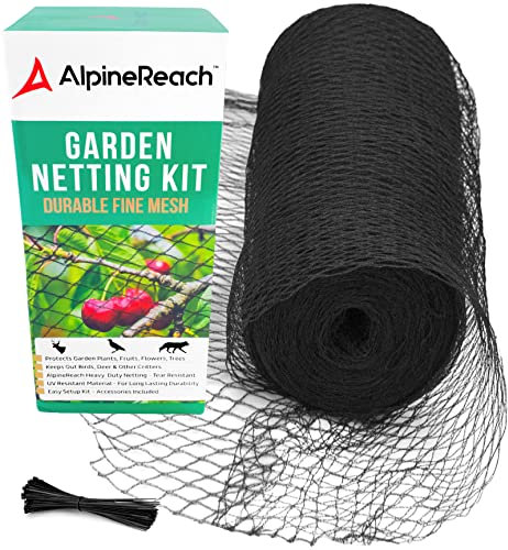 AlpineReach 4,5m x 15m Rete da Giardino, Anti Uccelli, Maglia Tessuta Extra Resistente di Protezione, Per Piante, Frutta, Fiori, Alberi e Animali, Maglie Robuste Riutilizzabili, Nero