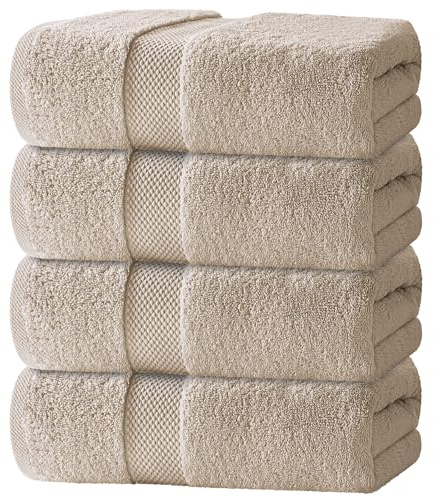 White Classic Luxury Bath Towels Set of 4 Large - 700 GSM Cotton Ultra Soft Bath Towels 27x54 | Highly Absorbent and Quick Dry | Hotel Towels for Bathroom Luxury, Plush Shower Towels, Taupe