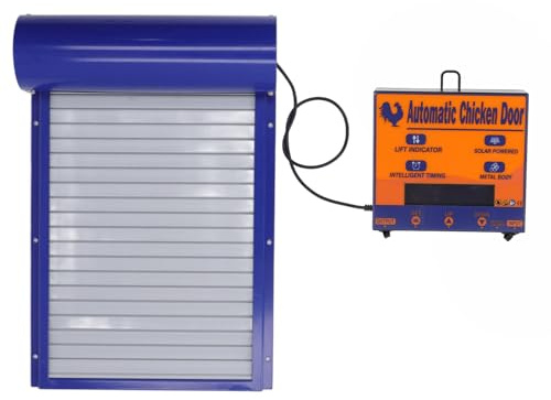 Jiawu Automatische Hühnerstalltür mit Timer, Batteriebetriebener Intelligenter Hühnertüröffner, LED-Anzeige, Automatische Hühnerstalltür, Lauftimersteuerung, Aluminiumtür für Geflügel