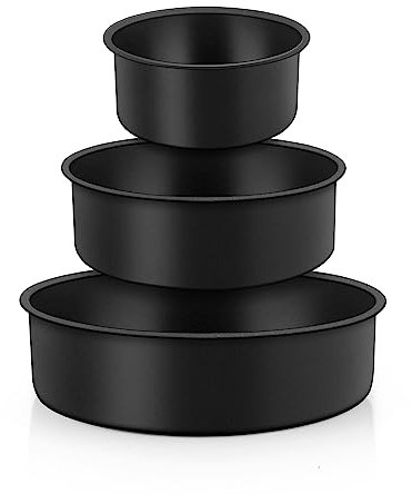 TeamFar Cake Pan, 4'' / 6''/ 8'' Round Baking Tier Pan Set, with Non-Stick Coating Stainless Steel Core, for Steaming Serving, Healthy & Heavy-Duty, Release Easily & Easy Clean, Set of 3, Black