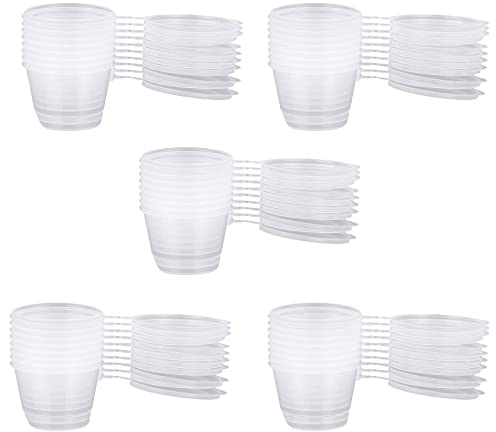 Floatdream 100 Stücke Transparenter Mini-Plastikbecher, Mini Plastikbecher mit Deckel, Schleim Aufbewahrungsbehälter, für zum Aufbewahren von Snacks, Zutaten(50ml)