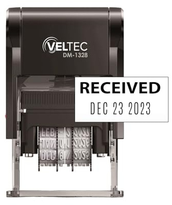Veltec Self-Inking Rubber Date Stamp with Phrase and Date (Black, Received)