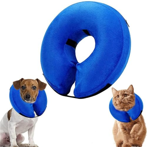 VINPAM Hundekragen Aufblasbar & Weich – Schutzkragen Postoperativ für Hunde/Katzen, Verstellbarer Leckchutz-Kragen ohne Sichtbehinderung (Blau, Größe S)