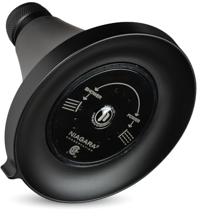 Niagara Conservation N3915MB Earth Luxe 3-Spray with 1.5 GPM 3.35-in. Wall Mount Adjustable Fixed Shower Head in Matte Black, 1-Pack | Bathroom Shower Head Sprayer with Pressure Compensation