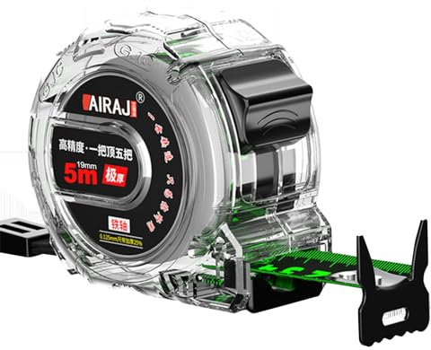 Metro a Nastro Autobloccante, 5M Metro a Nastro in Acciaio Fluorescente,Professionale Robusto per Misurazione Preciso Antiurto Flessometro Retrattile con per Clip Cintura E Pulsanti Stop Scala