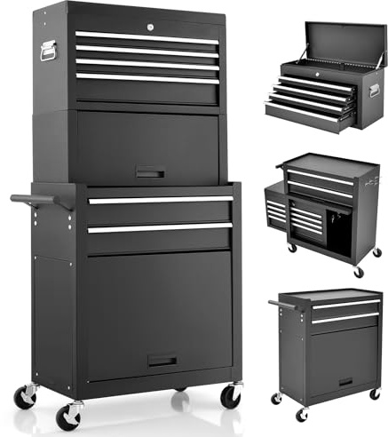GiantexUK Tool Cabinet (with Middle Toolbox, Black)