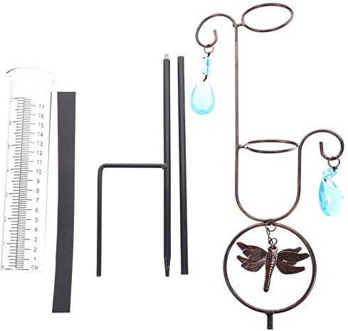 Didiseaon Pluviomètre en Fer Forgé Pluviomètre Précis Pluie De Verre Pluviomètre en Métal Pluviomètre De Précision Tasses à Mesurer en Verre Jauge d'eau De Pluie Art Détachable PP