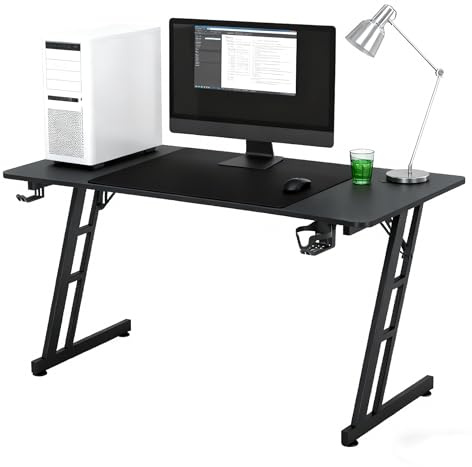 SUBTLETY 120X60cm Scrivania Gaming Autoportante Scrivanie Arredo Studio con Portabicchieri e Jack per Cuffie Tavolo da Gioco Postazioni di Lavoro per Computer (senza LED)