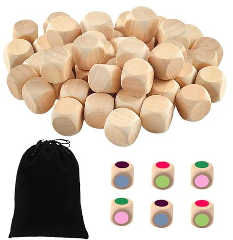XoeLLe 50 Pezzi Dadi di Legno Vuoti, Cubi Grezzi 20 mm per Giochi da Tavolo, Carte, Artigianato e Fai da Te