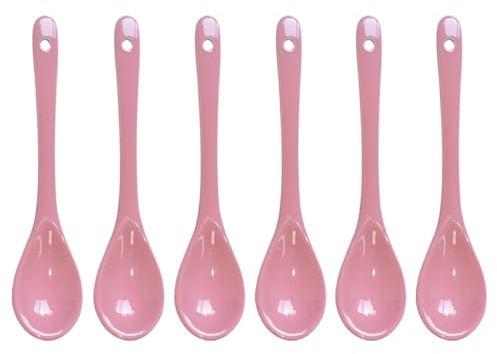 Yuauy Lot de 6 cuillères à œufs en porcelaine 11,9 cm pour café, dessert, yaourt, thé, thé au lait, rose