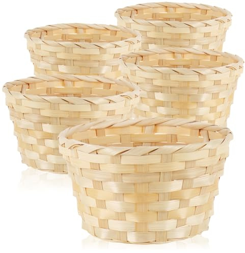 com-four® 5x Bastkorb in natürlicher Farbe zur Dekoration - Osterdeko - Körbchen für Ostereier, Brötchen, Snacks und Schlüssel - Osternest (Natur - Rund-S - 5 Stück)